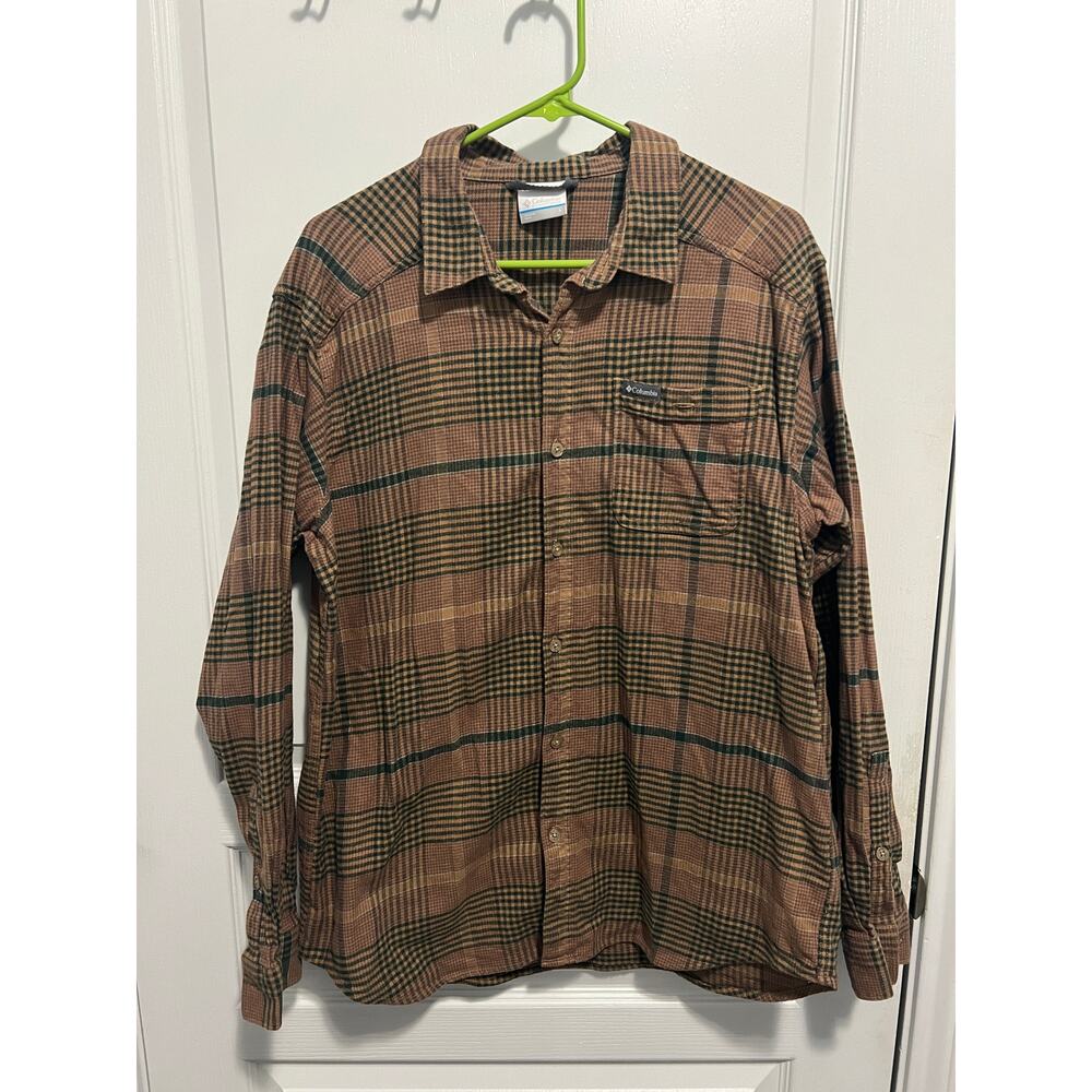 Long sleeve brown plaid Columbia shirt size L